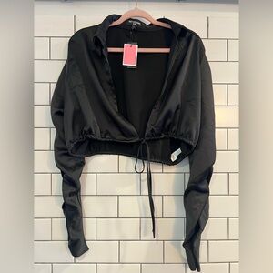 PrettyLittleThing Black Satin Crop Top